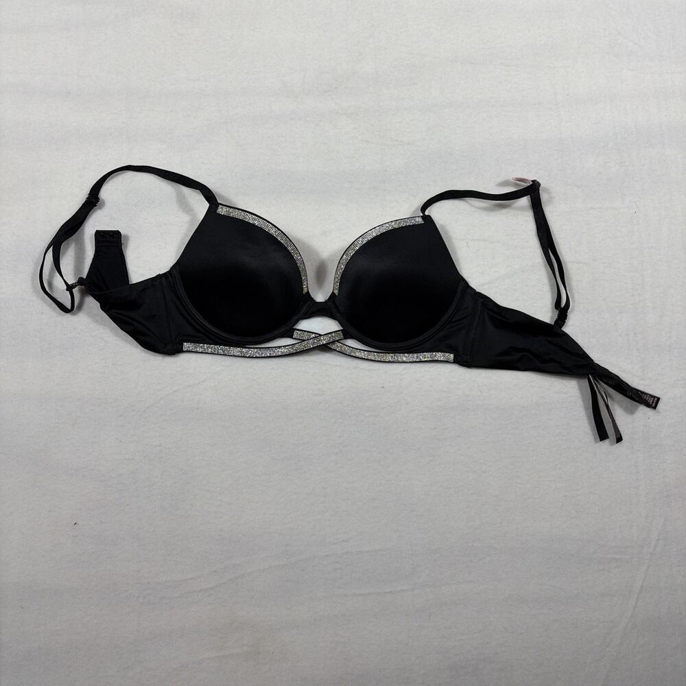 NWT Victoria’s Secret Push Up Bra 32C Black Very Sexy Shine Cradle Bling